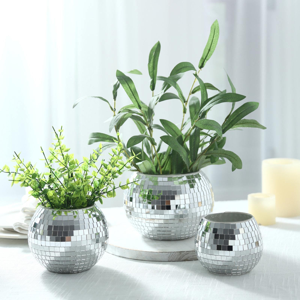 6 Pack Silver Glass Disco Ball Flower Vases, 6" Mirror Vase for Table Centerpieces & Floral Arrangem