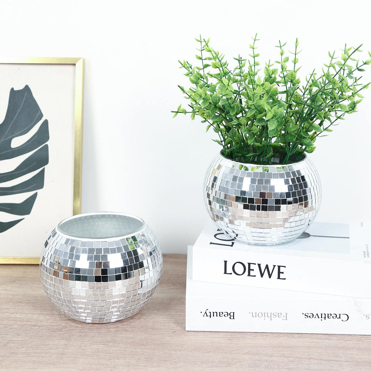 6 Pack Silver Glass Disco Ball Flower Vases, 6" Mirror Vase for Table Centerpieces & Floral Arrangem