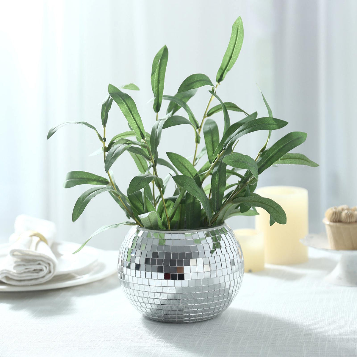 6 Pack Silver Glass Disco Ball Flower Vases, 6" Mirror Vase for Table Centerpieces & Floral Arrangem