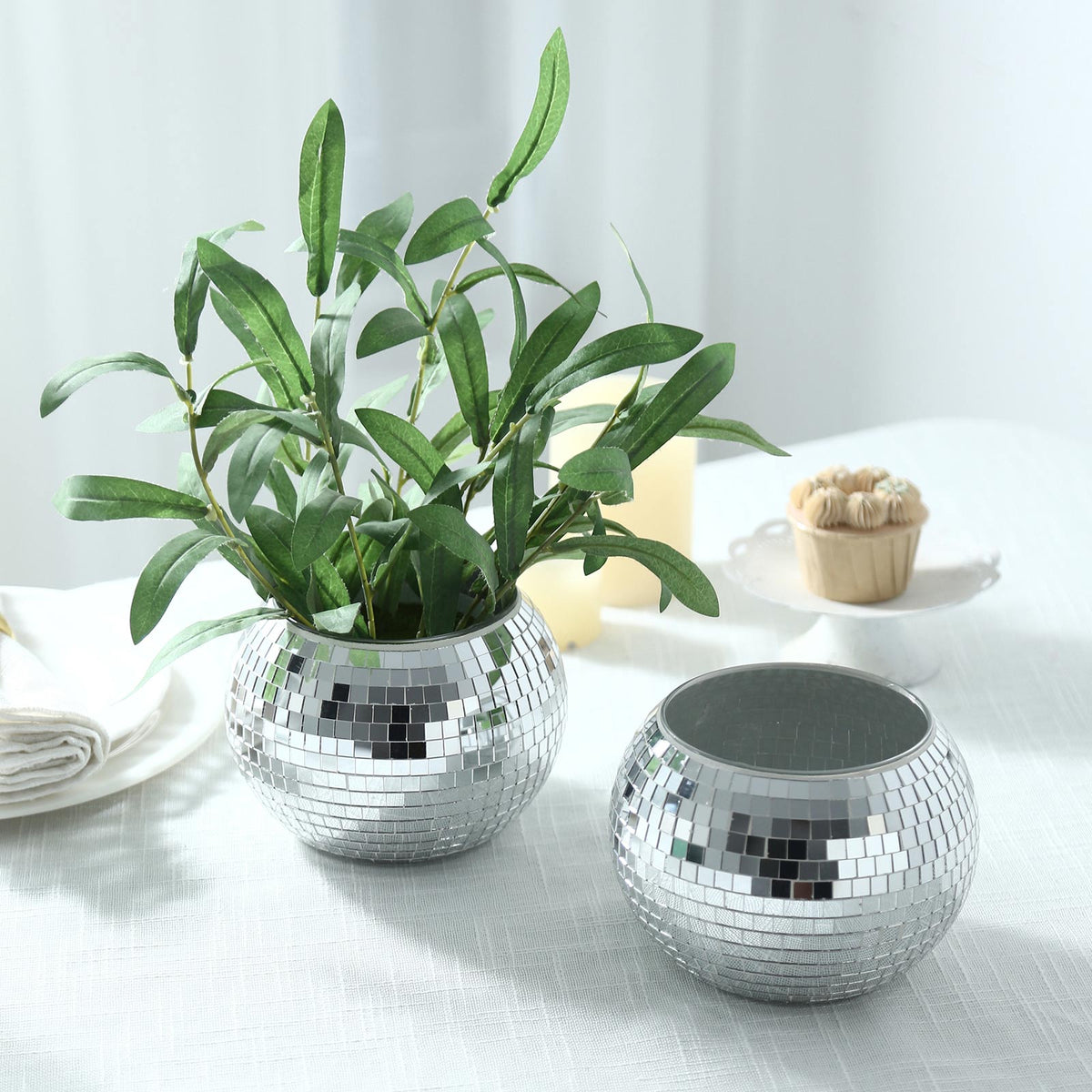 6 Pack Silver Glass Disco Ball Flower Vases, 6" Mirror Vase for Table Centerpieces & Floral Arrangem