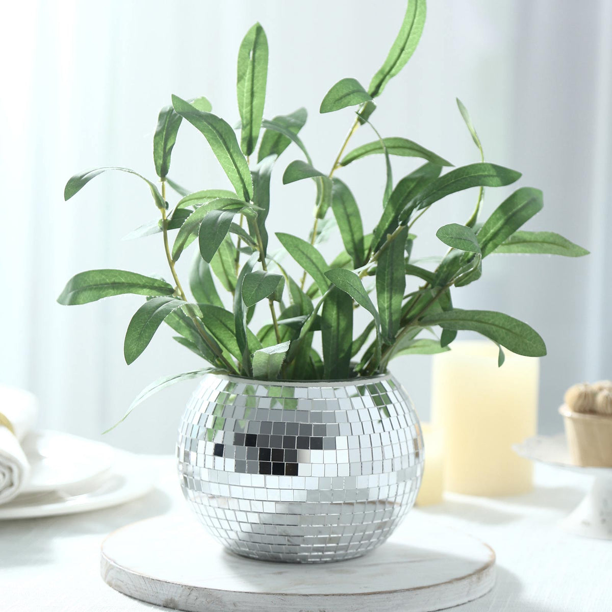 6 Pack Silver Glass Disco Ball Flower Vases, 6" Mirror Vase for Table Centerpieces & Floral Arrangem