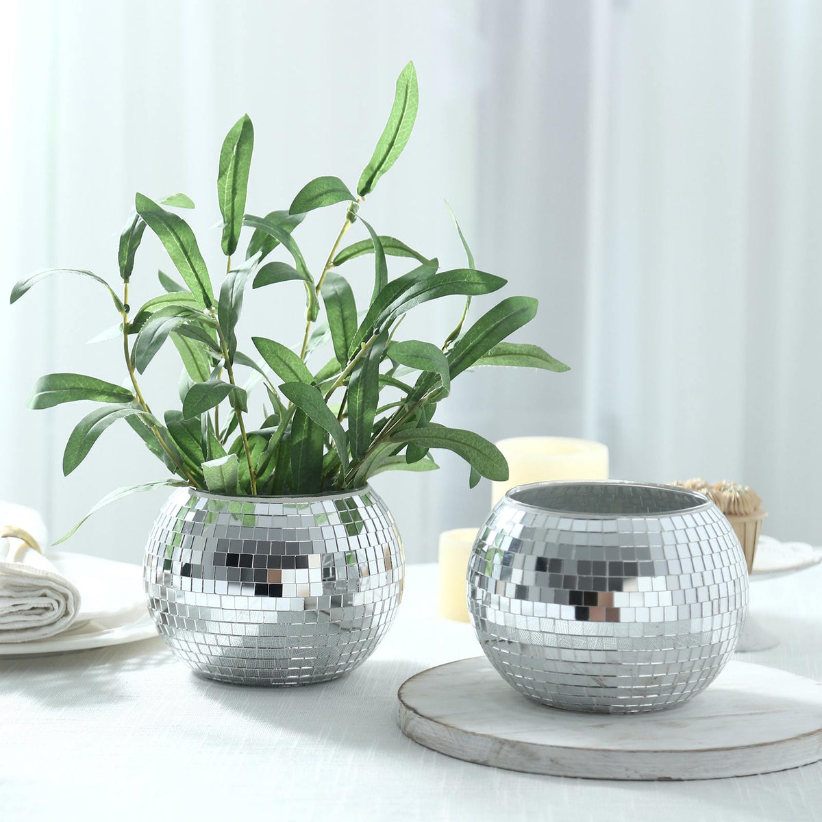 6 Pack Silver Glass Disco Ball Flower Vases, 6" Mirror Vase for Table Centerpieces & Floral Arrangem
