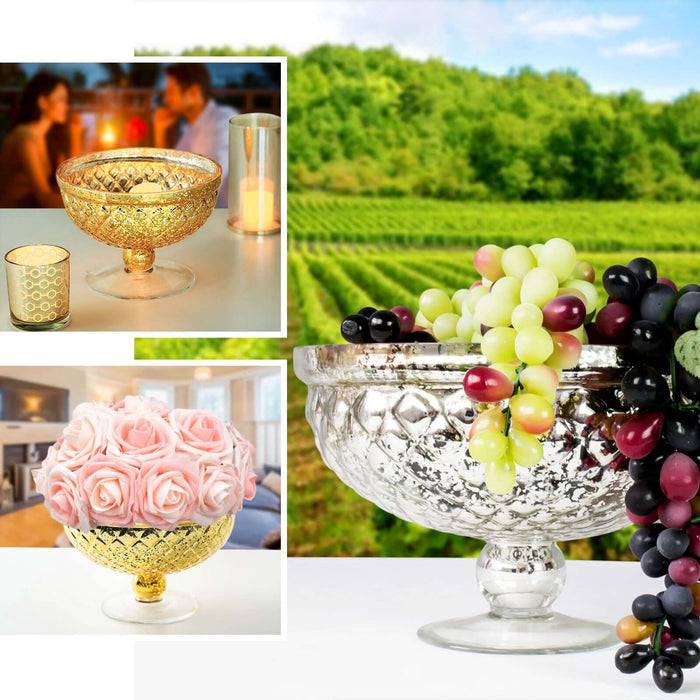 8" Silver Mercury Glass Compote Vase, Pedestal Bowl Centerpiece