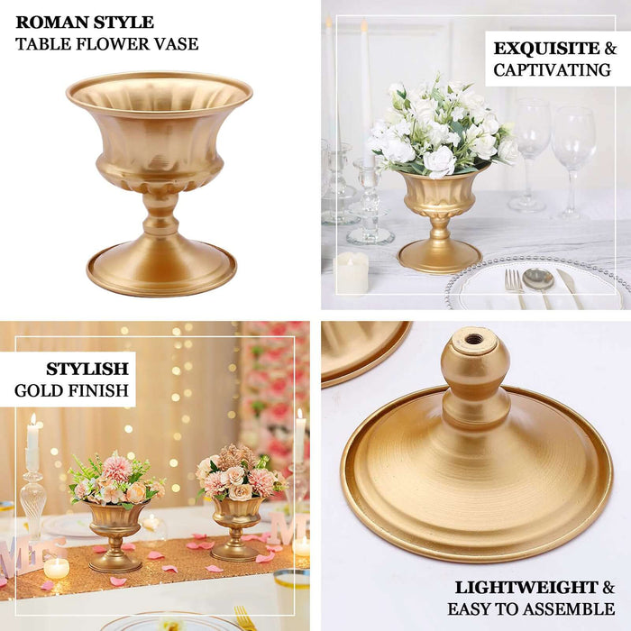 6" Gold Metal Roman Style Flower Table Pedestal Vase, Antique Mini Compote Vase