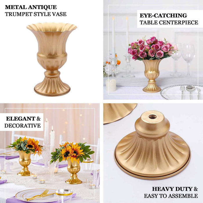 Gold trumpet style flower vase, perfect for elegant table decor.