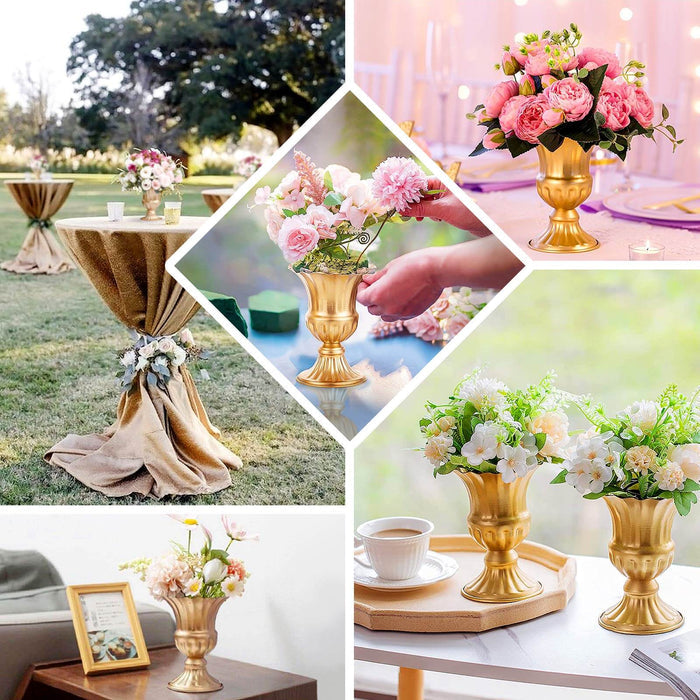Gold metal trumpet style flower vase, antique mini compote vase.