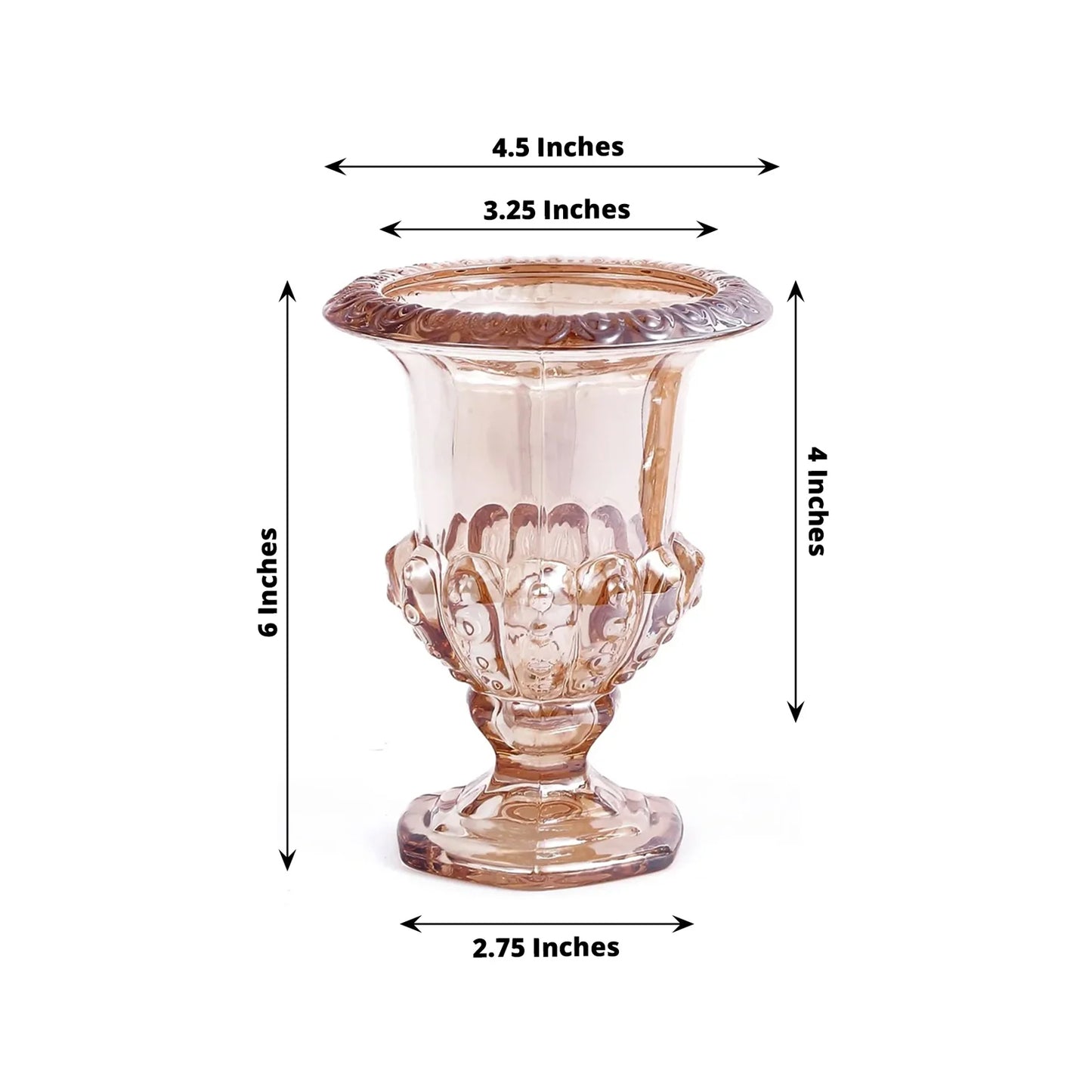 2 Pack Amber Gold Glass Pedestal Flower Vases in Classic Roman Urn Style, 6" Mini Floral Vase Table Centerpieces