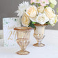2 Pack Amber Gold Glass Pedestal Flower Vases in Classic Roman Urn Style, 6" Mini Floral Vase Table Centerpieces