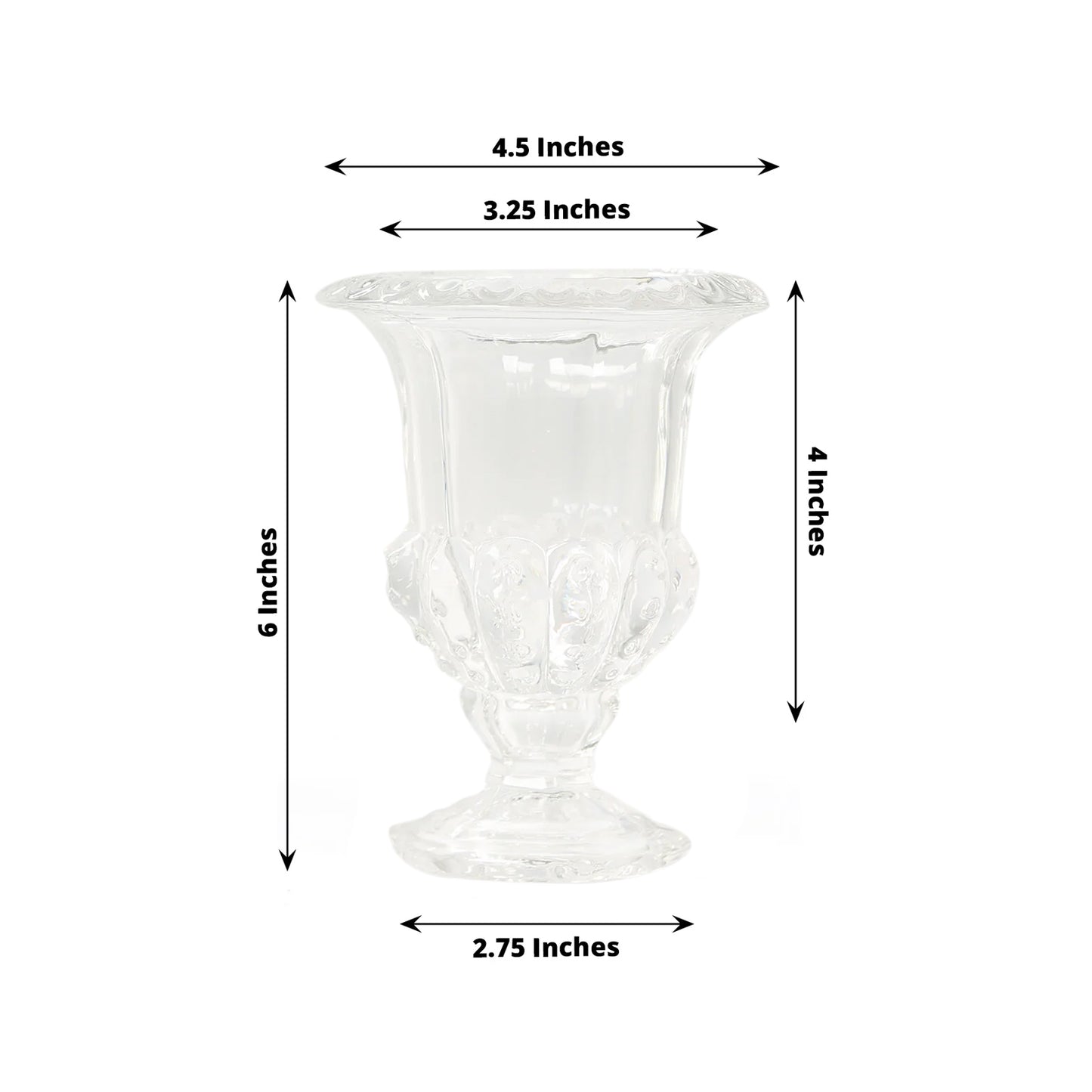 2 Pack Clear Glass Pedestal Flower Vases in Classic Roman Urn Style, 6" Mini Floral Vase Table Centerpieces