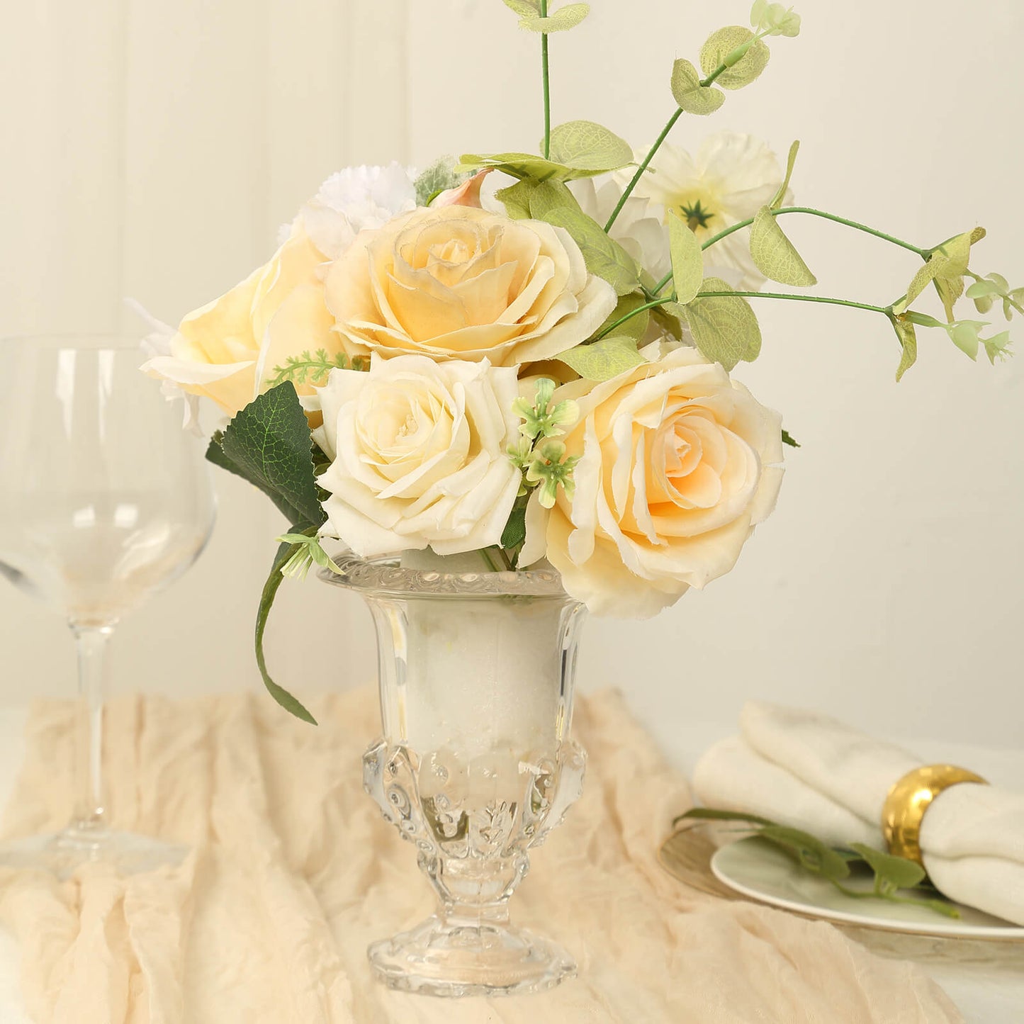 2 Pack Clear Glass Pedestal Flower Vases in Classic Roman Urn Style, 6" Mini Floral Vase Table Centerpieces