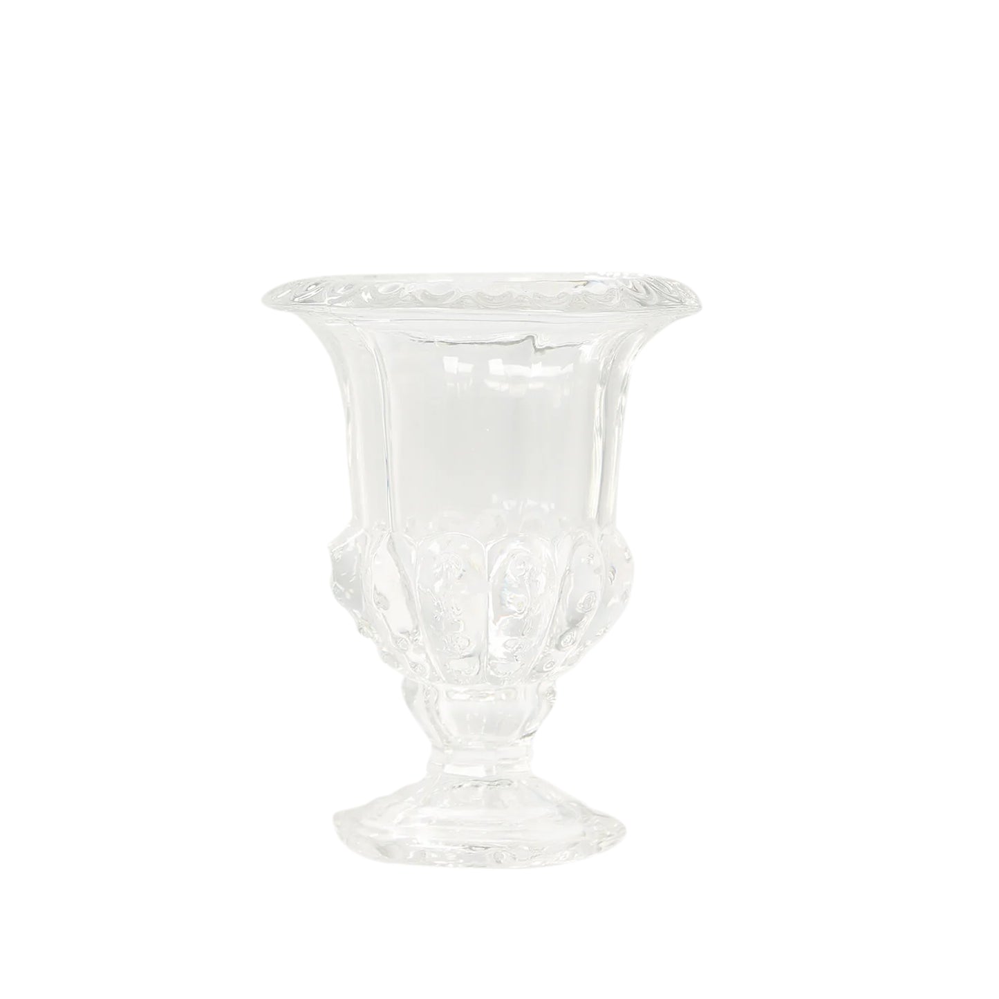 2 Pack Clear Glass Pedestal Flower Vases in Classic Roman Urn Style, 6" Mini Floral Vase Table Centerpieces