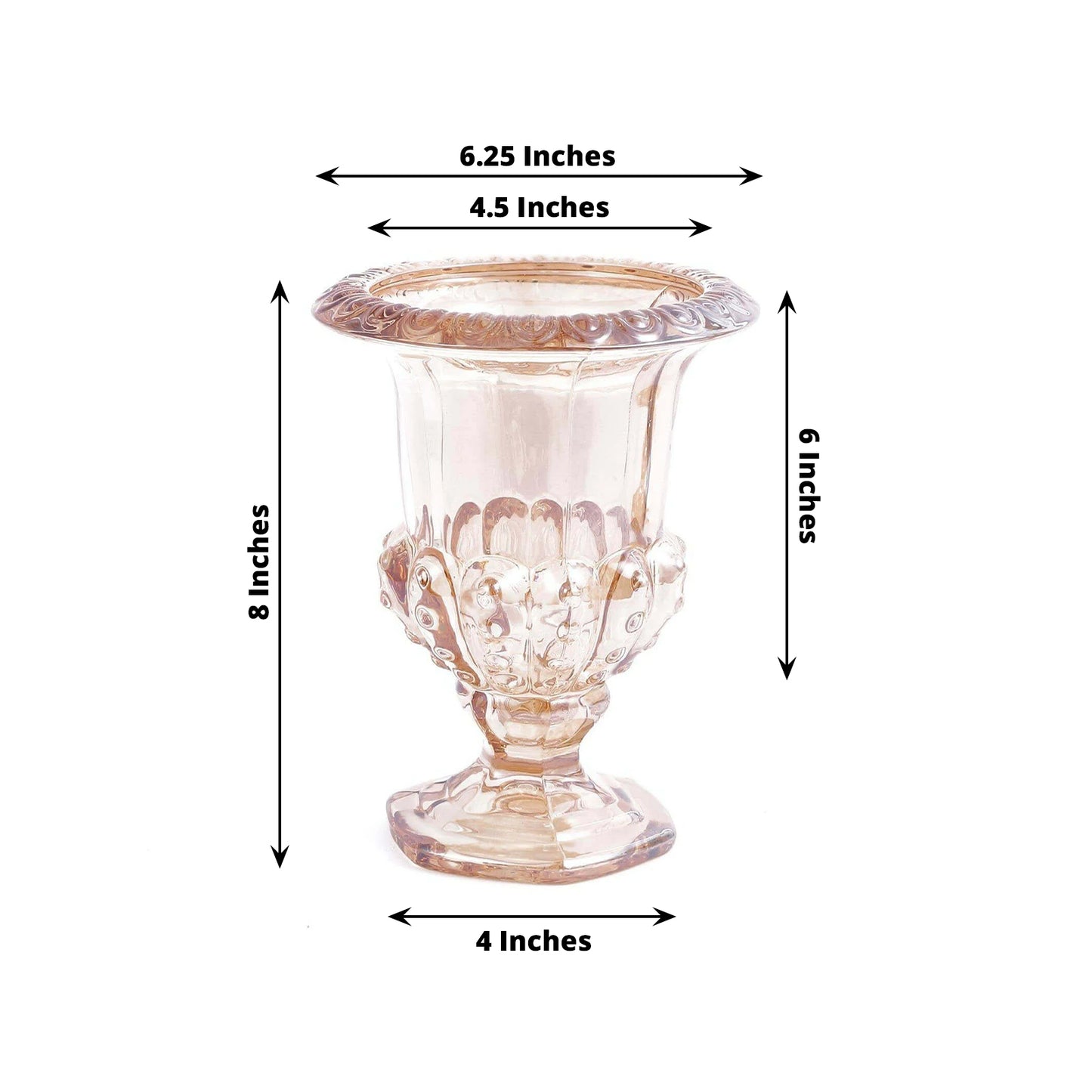 2 Pack Amber Gold Glass Pedestal Flower Vases in Classic Roman Urn Style, 8" Mini Floral Vase Table Centerpieces