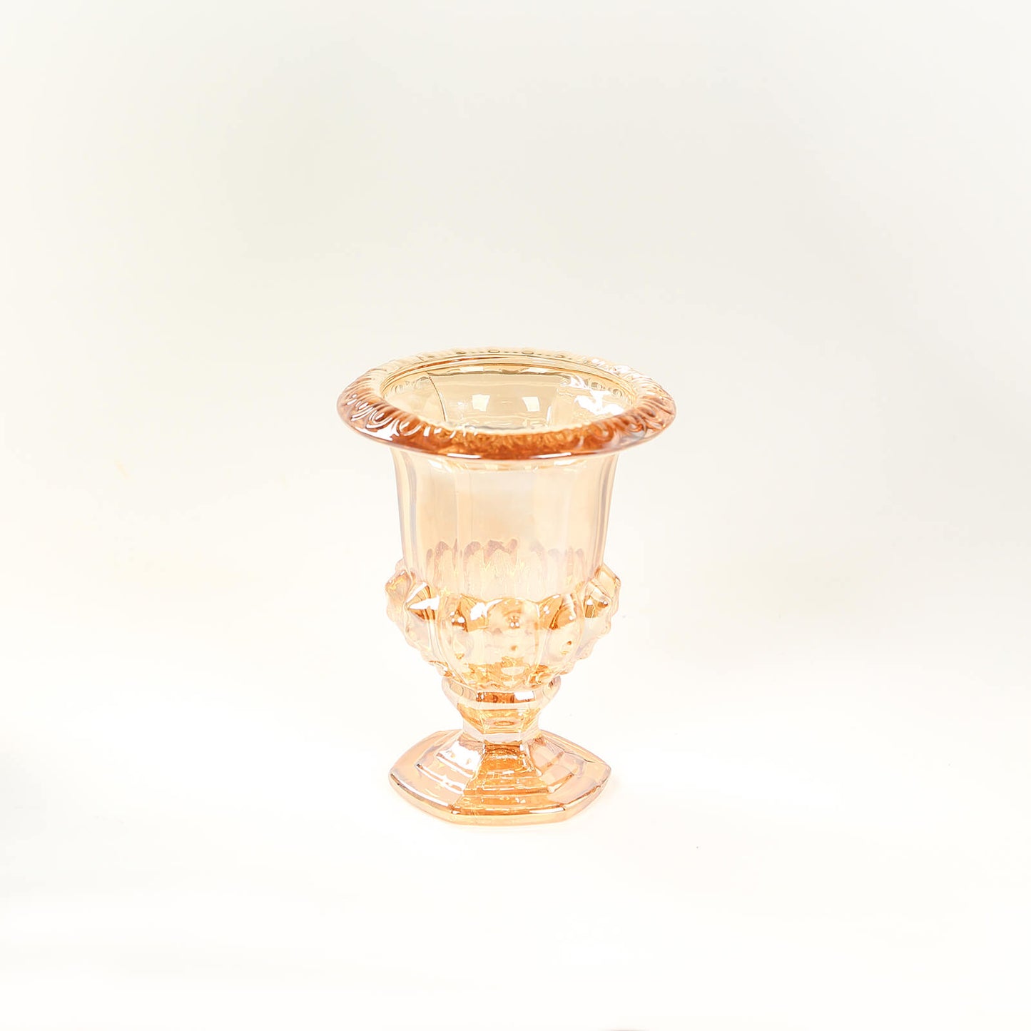 2 Pack Amber Gold Glass Pedestal Flower Vases in Classic Roman Urn Style, 8" Mini Floral Vase Table Centerpieces