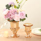 2 Pack Amber Gold Glass Pedestal Flower Vases in Classic Roman Urn Style, 8" Mini Floral Vase Table Centerpieces