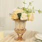 2 Pack Amber Gold Glass Pedestal Flower Vases in Classic Roman Urn Style, 8" Mini Floral Vase Table Centerpieces