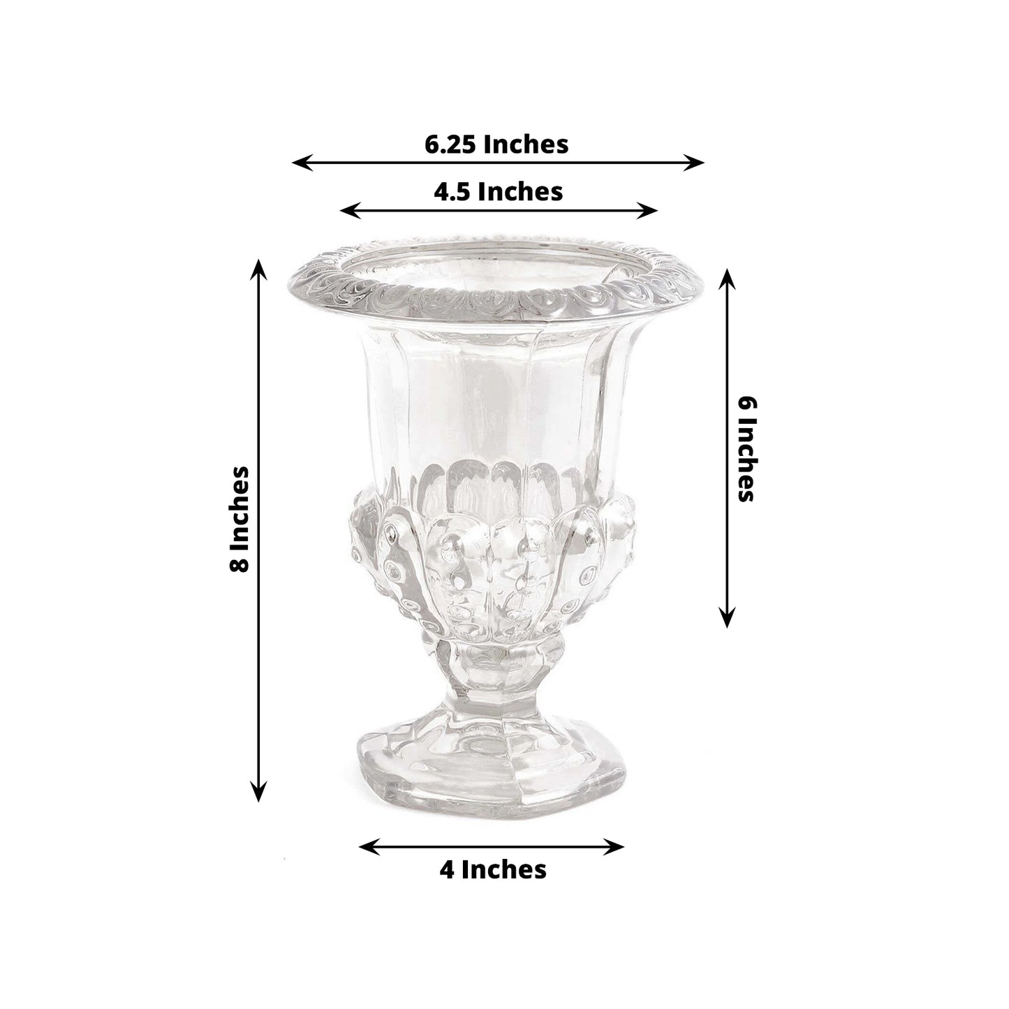 2 Pack Clear Glass Pedestal Flower Vases in Classic Roman Urn Style, 8" Mini Floral Vase Table Centerpieces