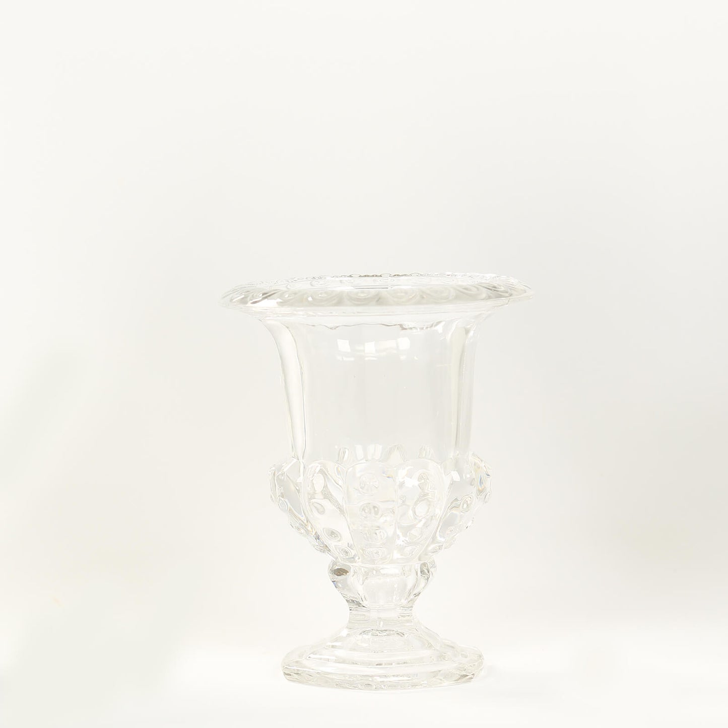 2 Pack Clear Glass Pedestal Flower Vases in Classic Roman Urn Style, 8" Mini Floral Vase Table Centerpieces