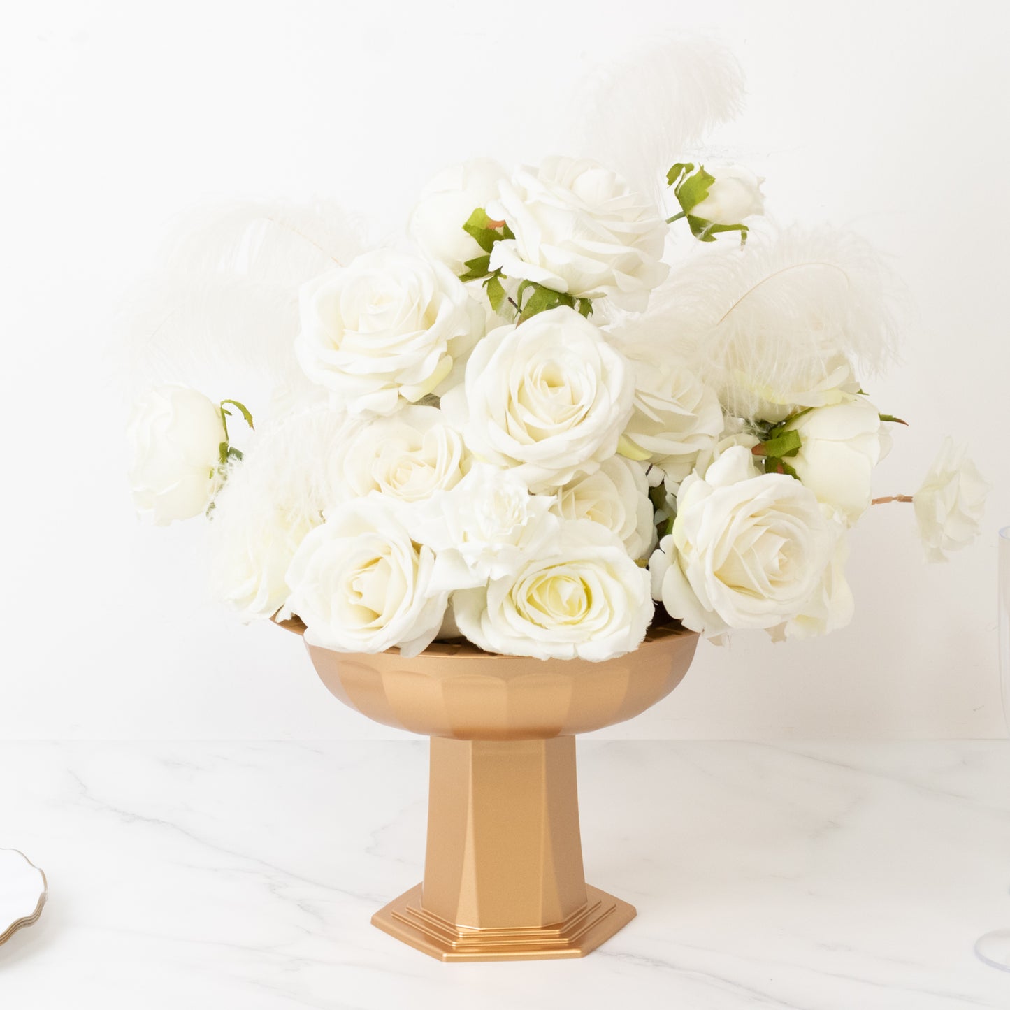 3 Pack Gold Roman Footed Compote Vases, 10"x7" Plastic Pedestal Flower Bowls for Table Centerpieces & Floral Displays