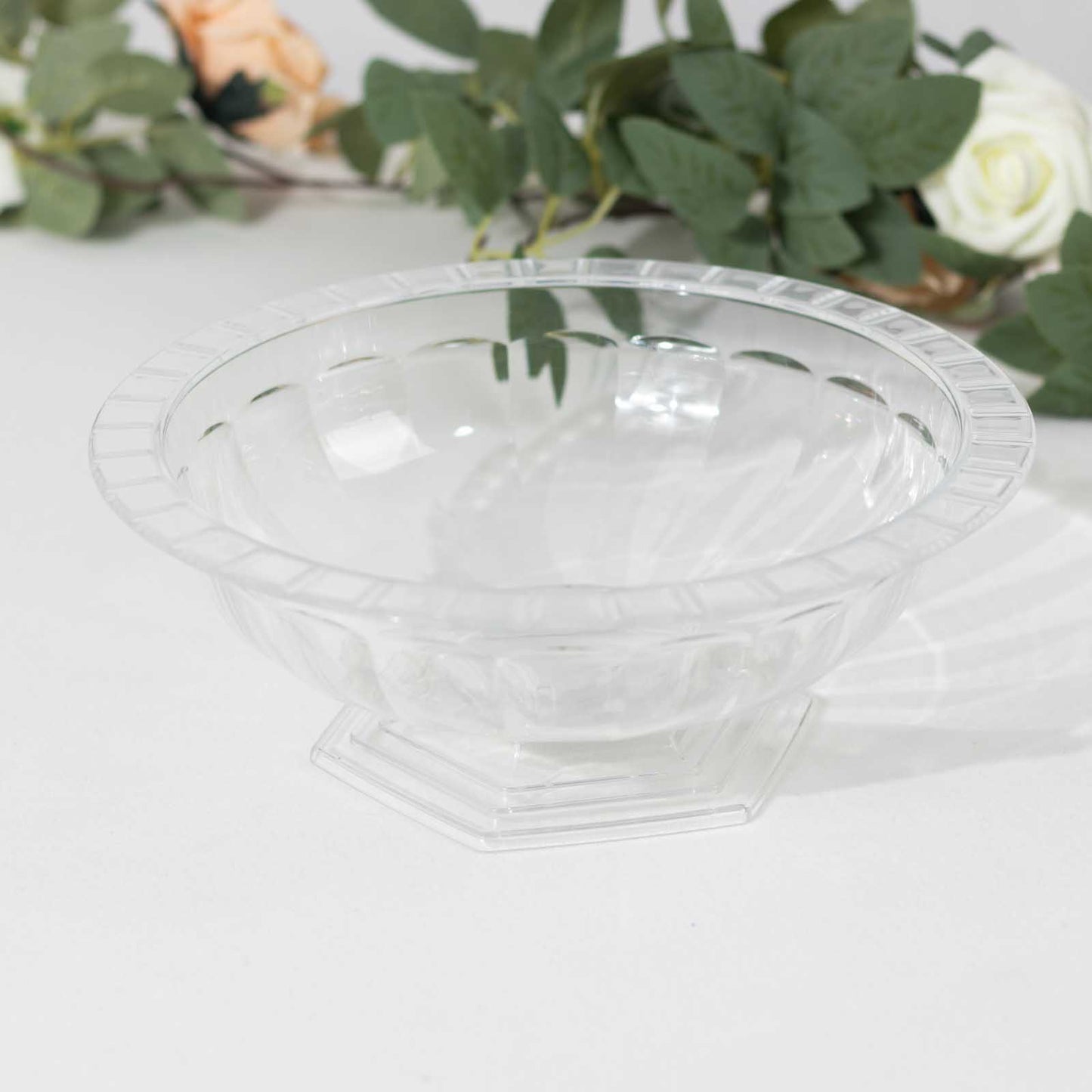 3 Pack Clear Roman Style Footed Compote Flower Bowl Vase, 10" Round Decorative Plastic Pedestal Vase Table Centerpiece