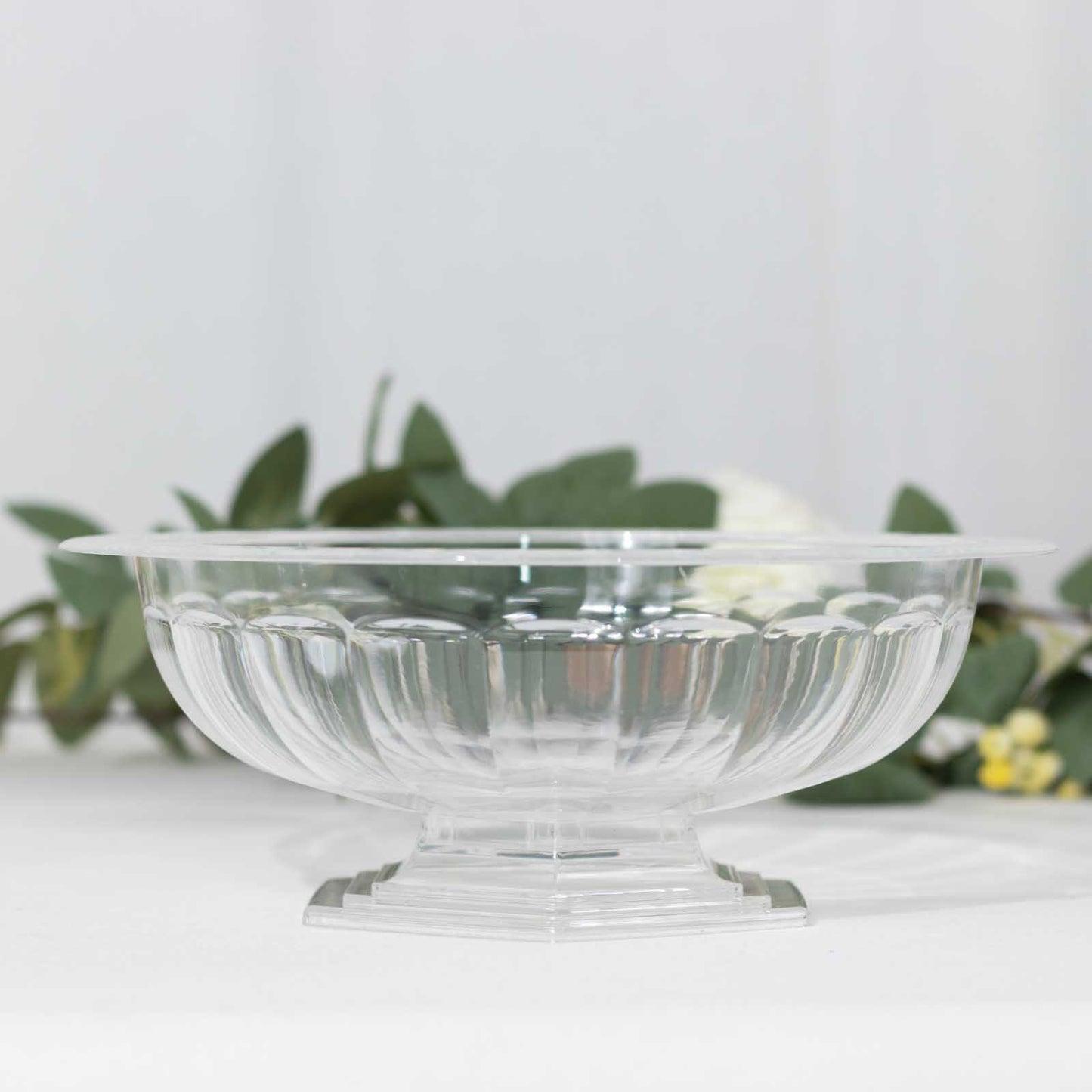 3 Pack Clear Roman Style Footed Compote Flower Bowl Vase, 10" Round Decorative Plastic Pedestal Vase Table Centerpiece