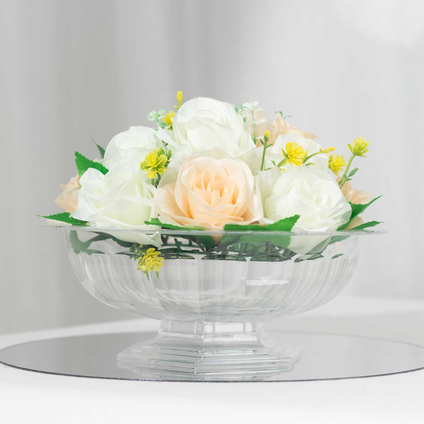 3 Pack Clear Roman Style Footed Compote Flower Bowl Vase, 10" Round Decorative Plastic Pedestal Vase Table Centerpiece