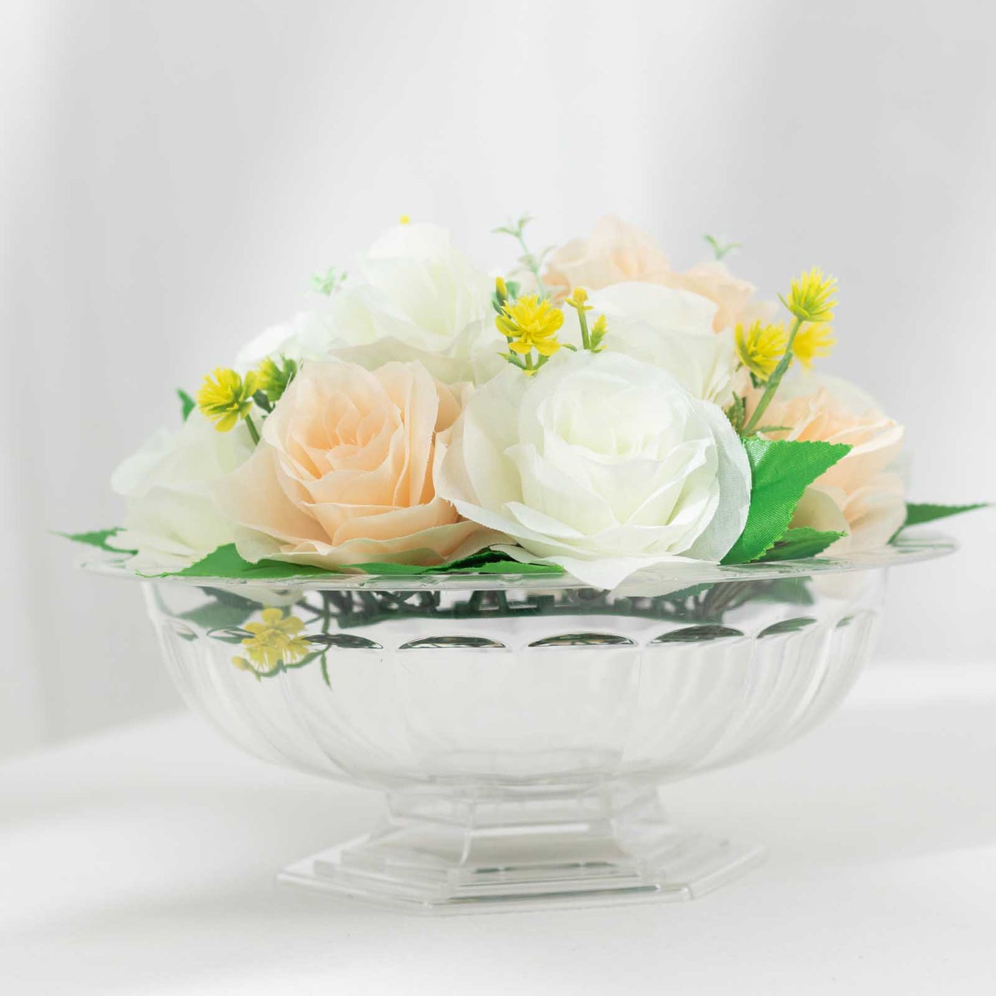 3 Pack Clear Roman Style Footed Compote Flower Bowl Vase, 10" Round Decorative Plastic Pedestal Vase Table Centerpiece