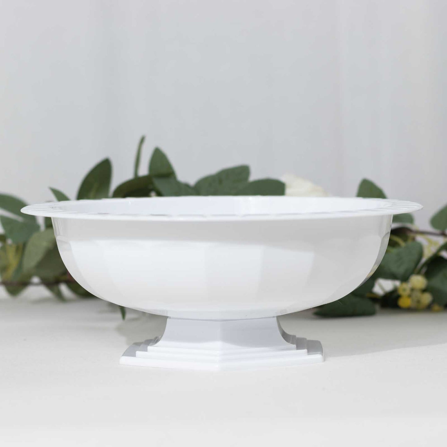 3 Pack White Roman Style Footed Compote Flower Bowl Vase, 10" Round Decorative Plastic Pedestal Vase Table Centerpiece