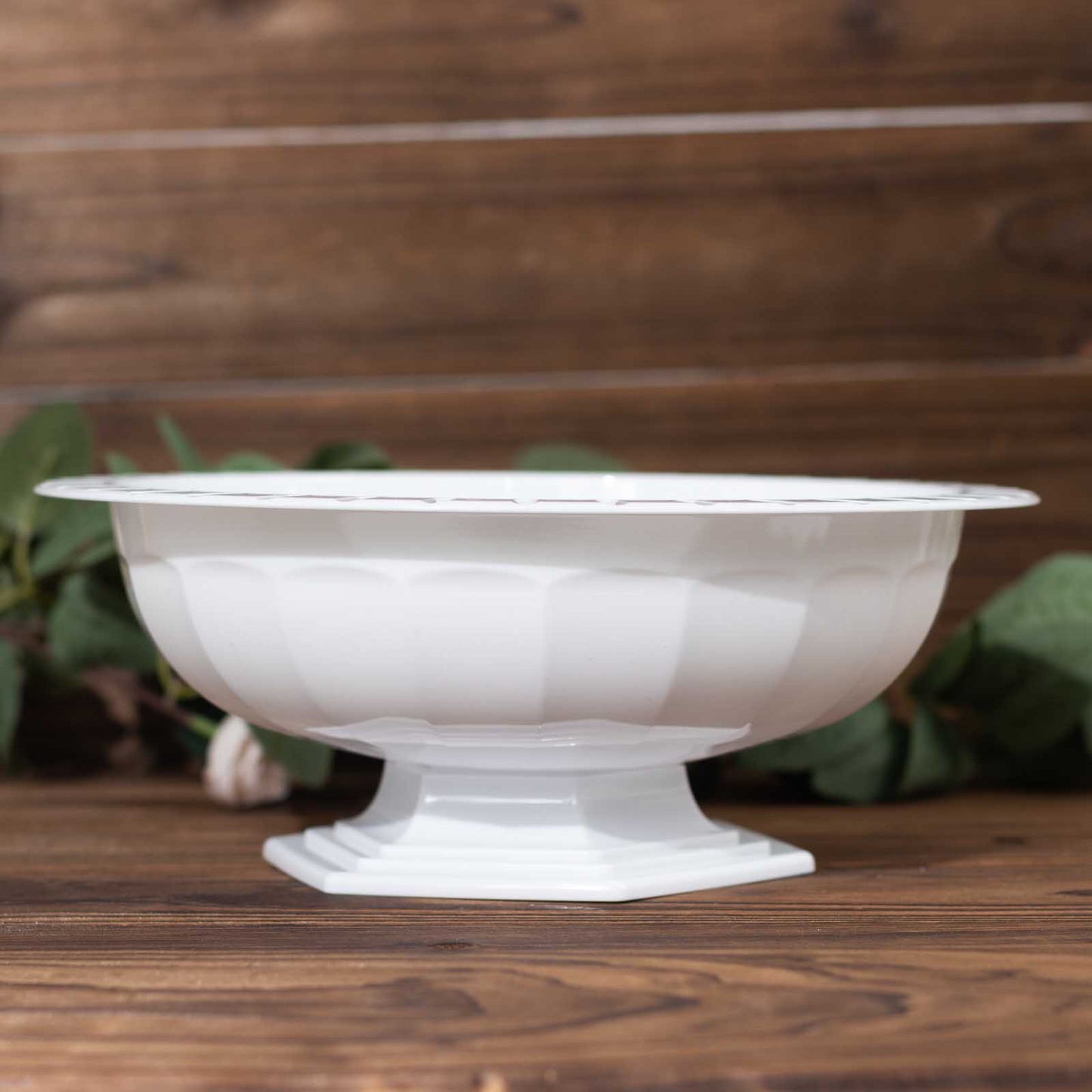 3 Pack White Roman Style Footed Compote Flower Bowl Vase, 10" Round Decorative Plastic Pedestal Vase Table Centerpiece