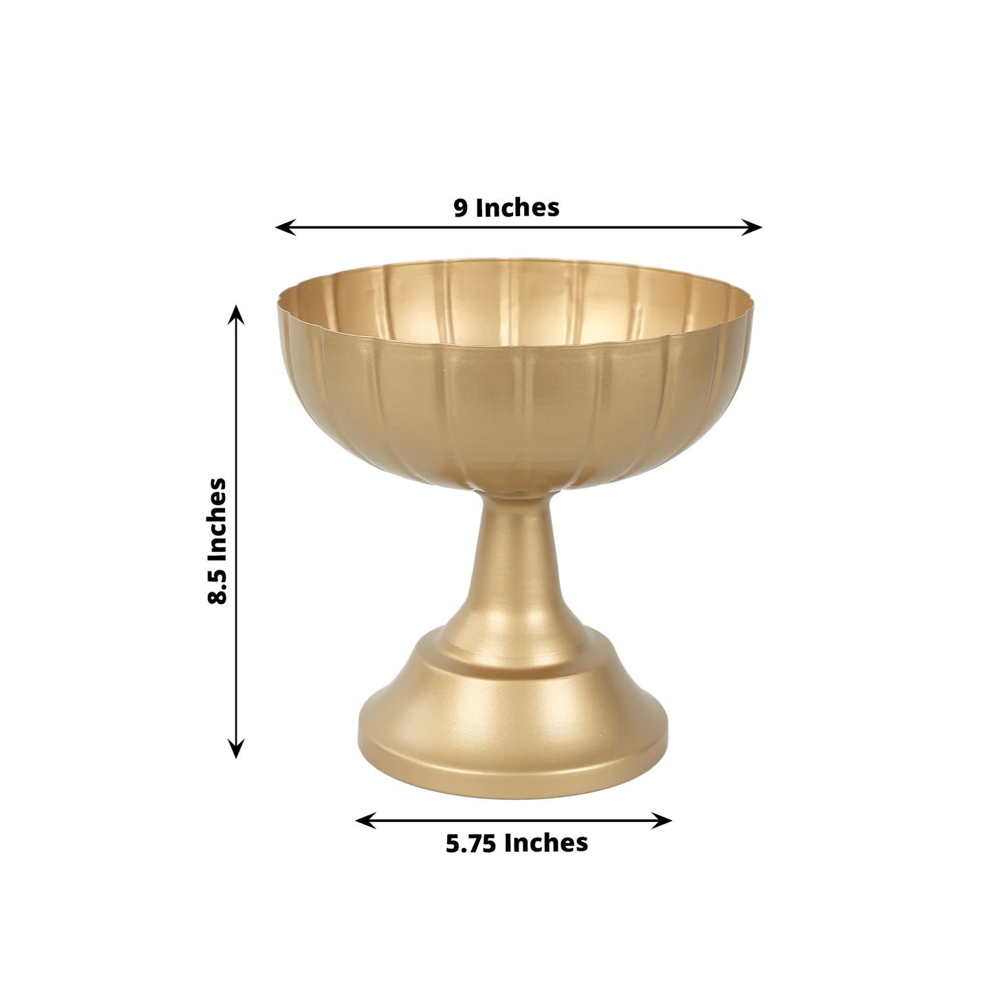Gold metal compote pedestal bowl vase in Grecian urn style, 8.5 inches tall.