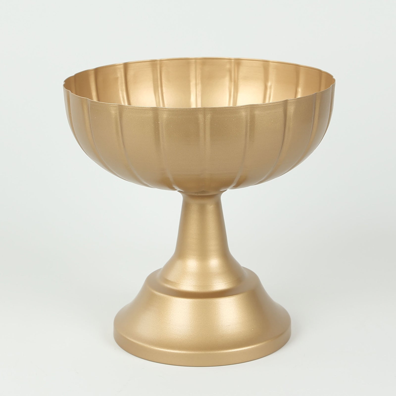 Gold metal compote pedestal bowl vase in Grecian urn style.