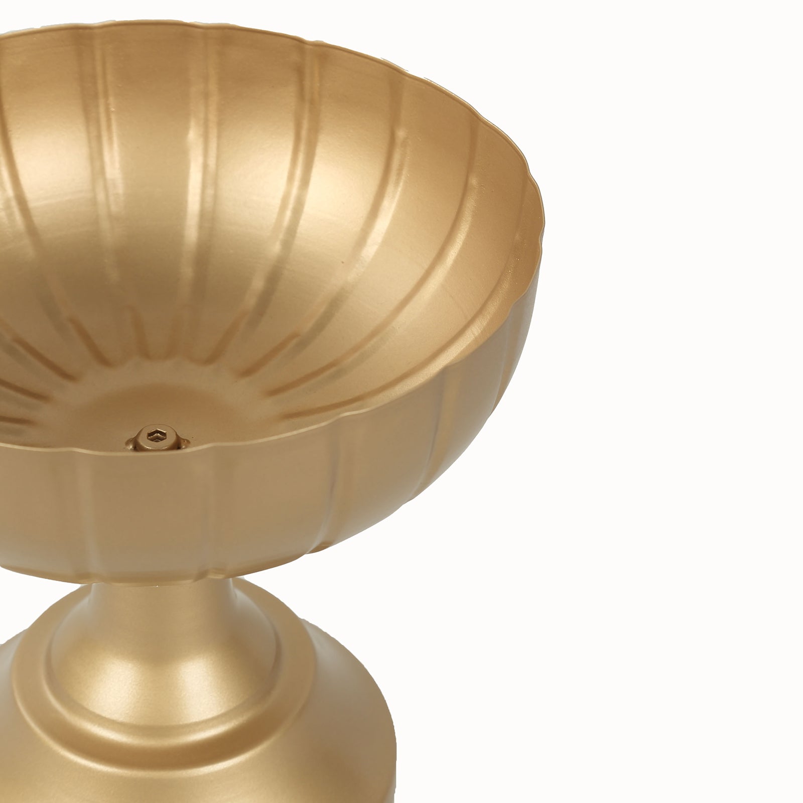 Gold metal compote pedestal bowl vase in Grecian urn style.