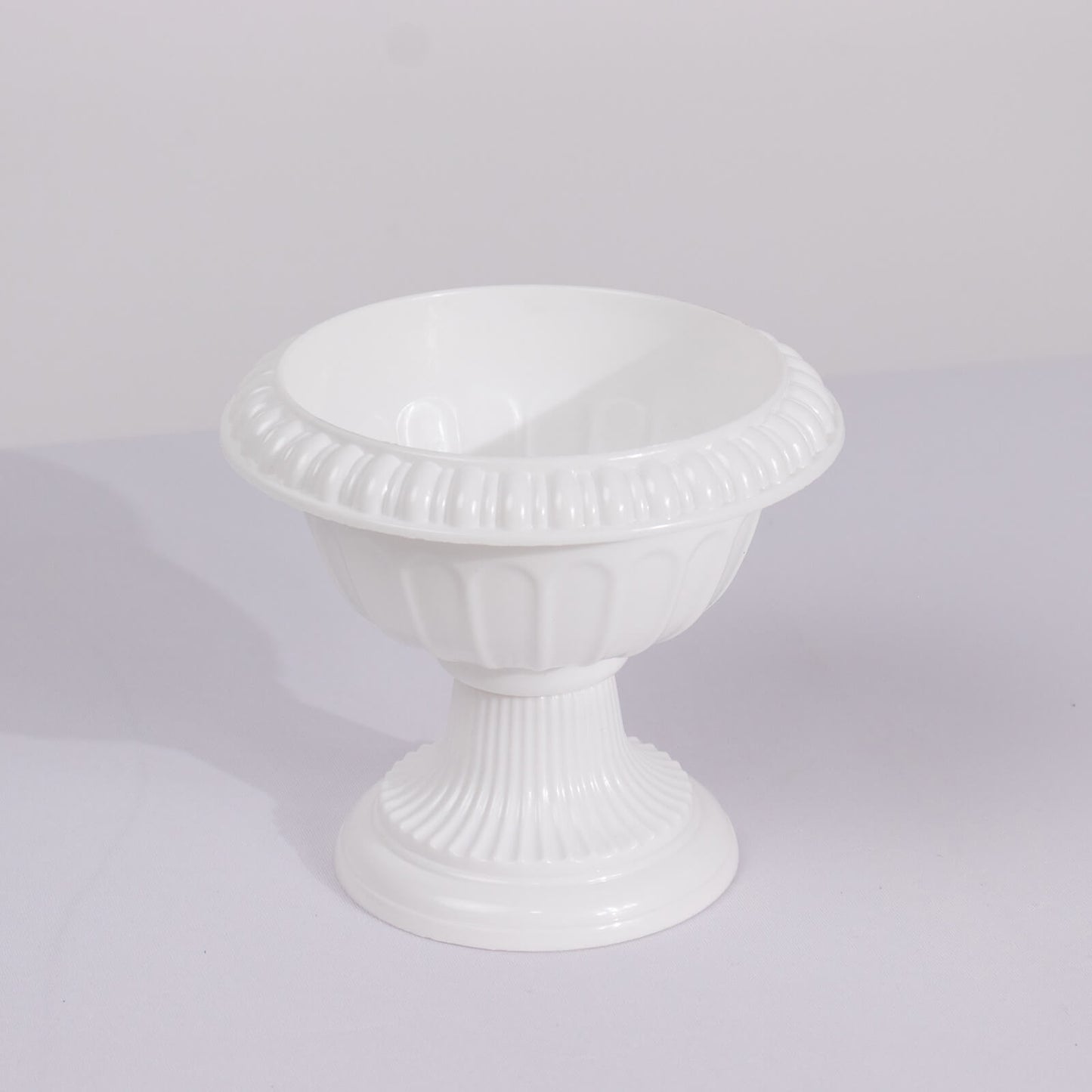 4 Pack White Roman Style Plastic Urn Planter Flower Pots, Classic Floral Pedestal Vase Table Centerpieces - 6"