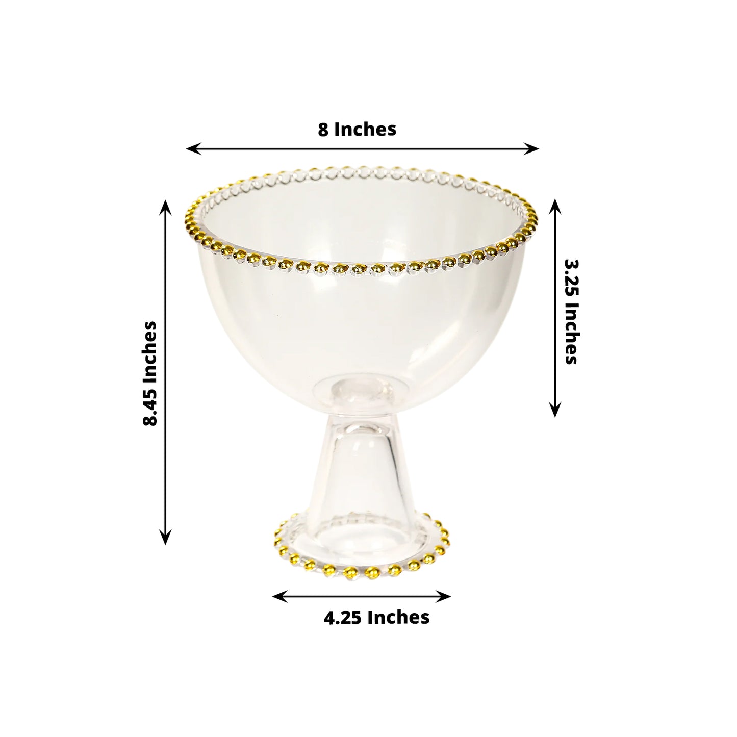 8" Clear Footed Glass Trifle Bowl Dessert Display Stand With Gold Beaded Rim, Compote Pedestal Bowl Flower Vase
