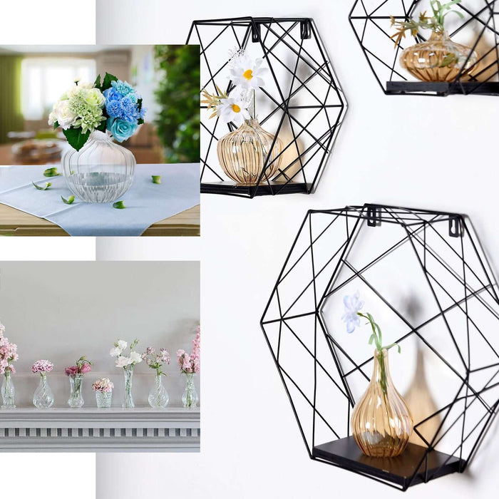 Set of 3 | Gold Glass Ribbed Design Mini Flower Bud Vases, Table Centerpiece Set - Assorted Sizes