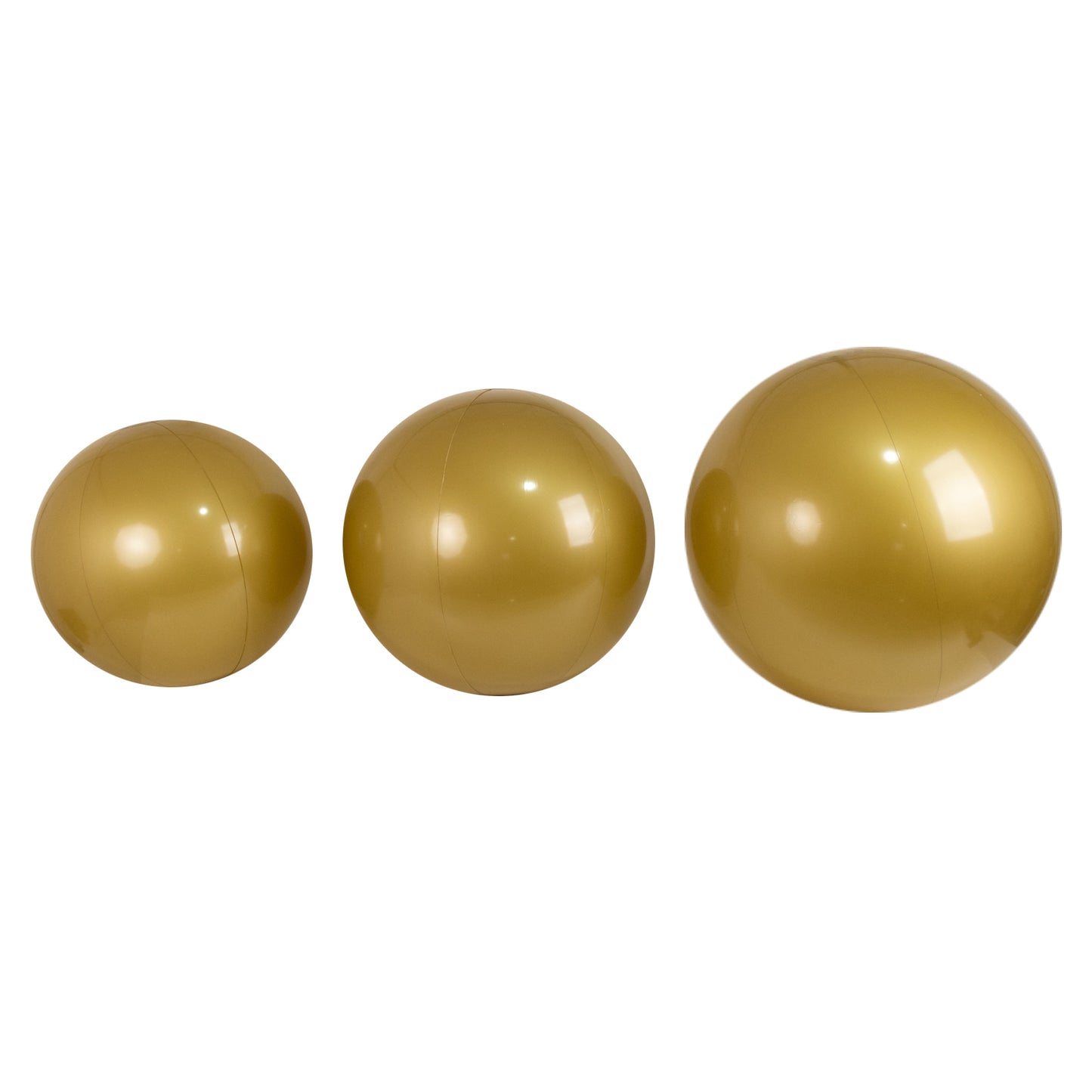 Gold inflatable decorative balls for pool and party use.