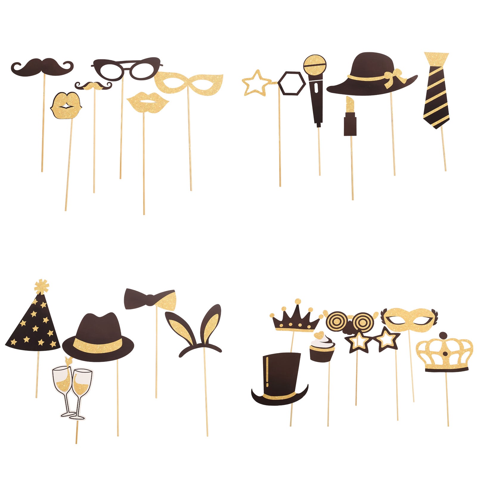 Vintage black and gold glitter party photo booth props.