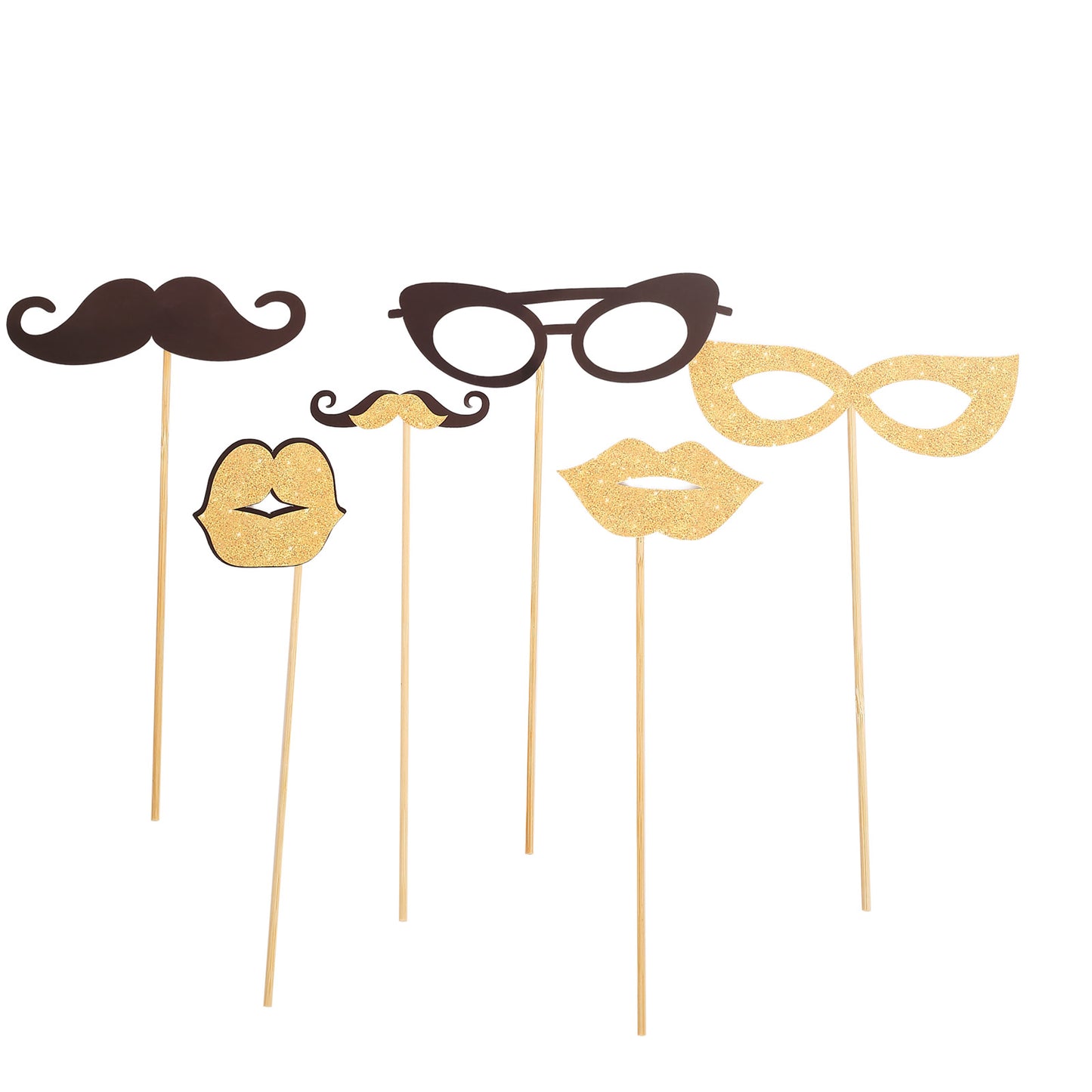 Vintage black and gold glitter photo booth props for party fun.