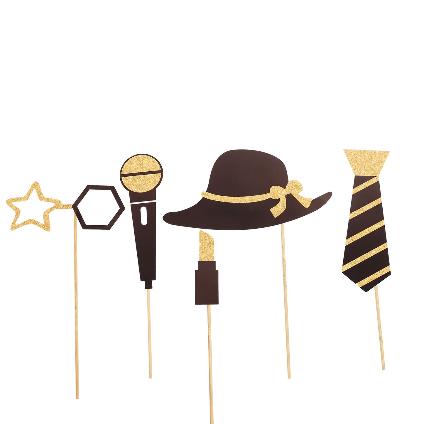 Vintage black and gold glitter photo booth props for fun parties.