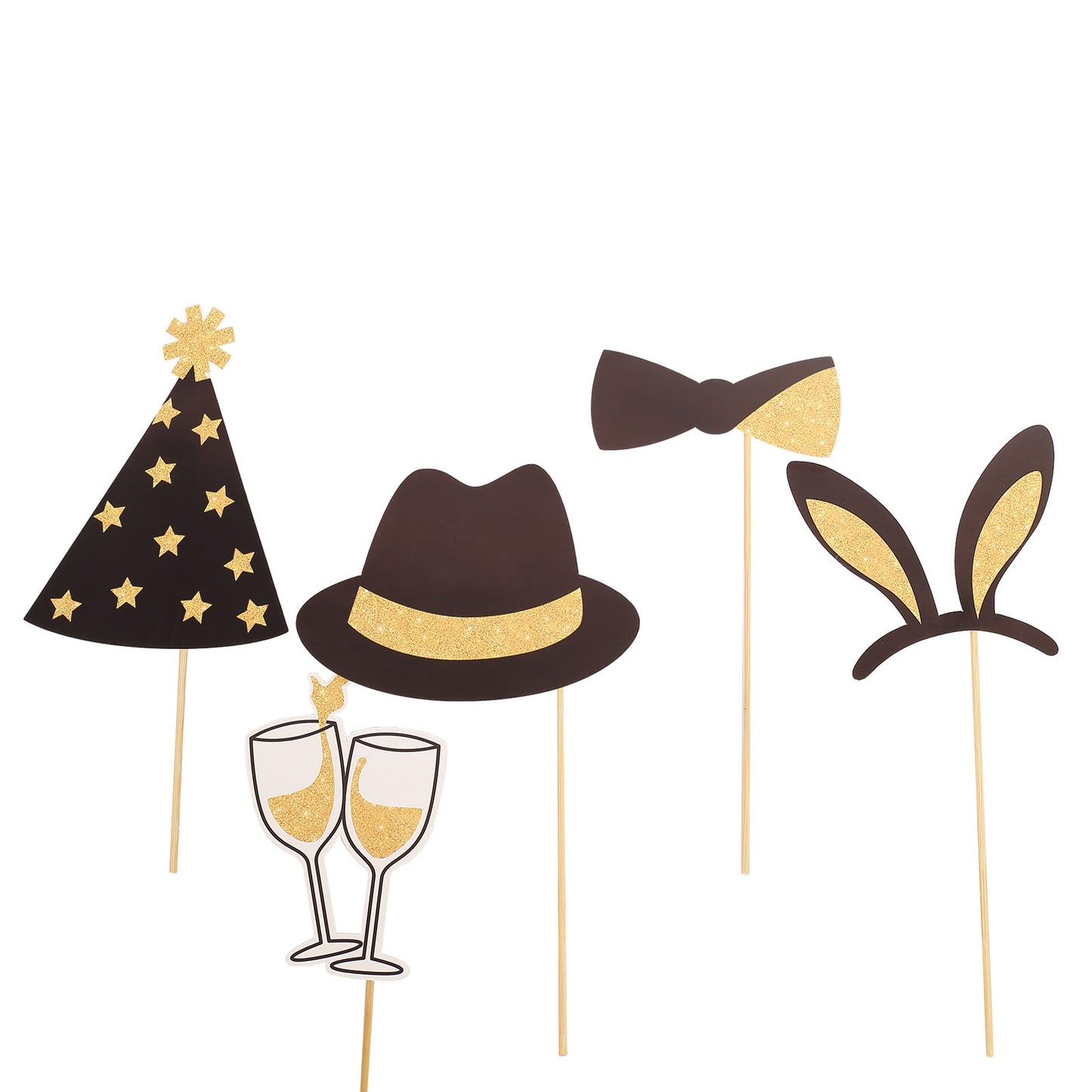 Vintage black and gold glitter party photo booth props for fun celebrations.