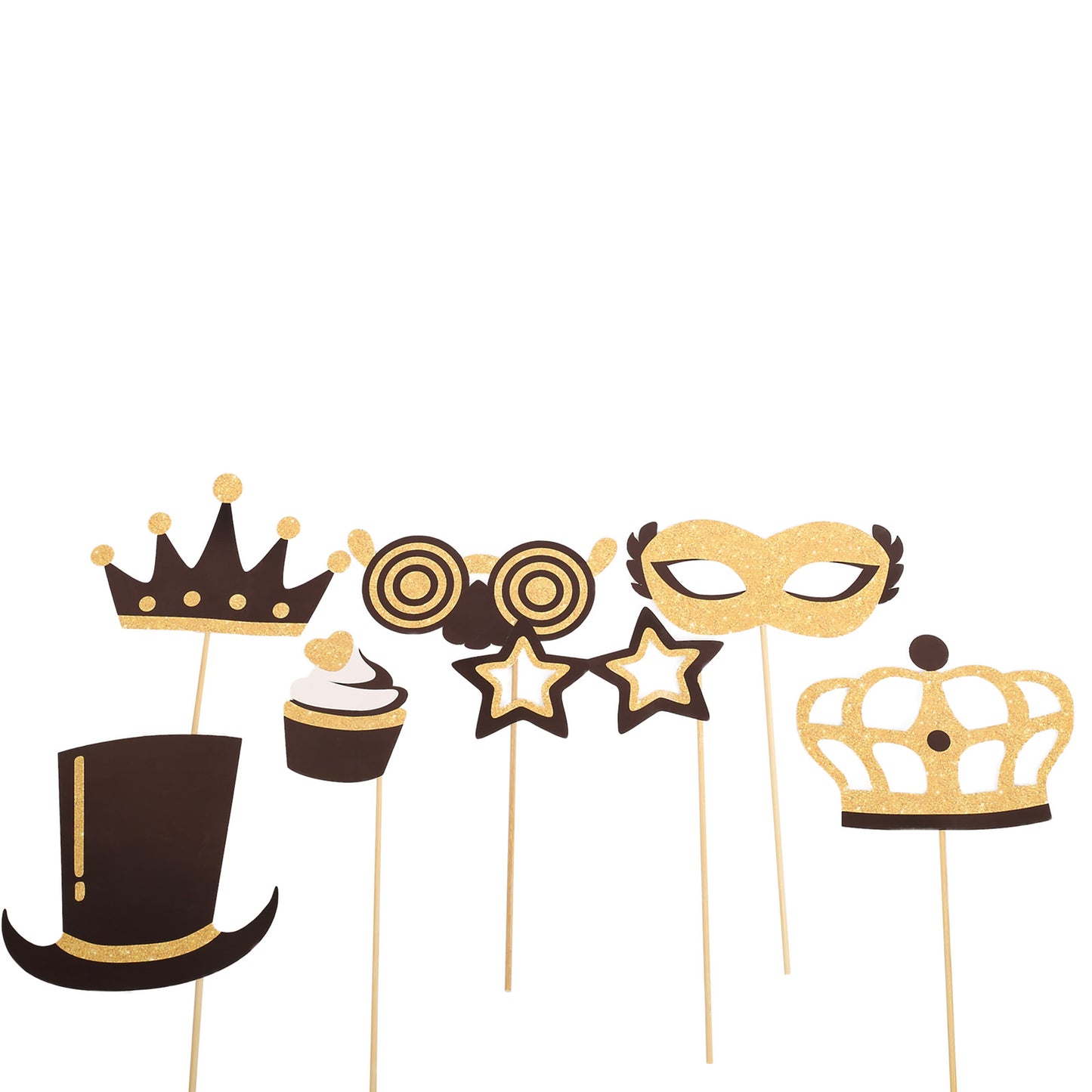 Vintage black and gold glitter party photo booth props for fun celebrations.