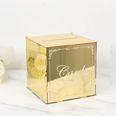 Gold Mirror Acrylic Wedding Card Box with Slot