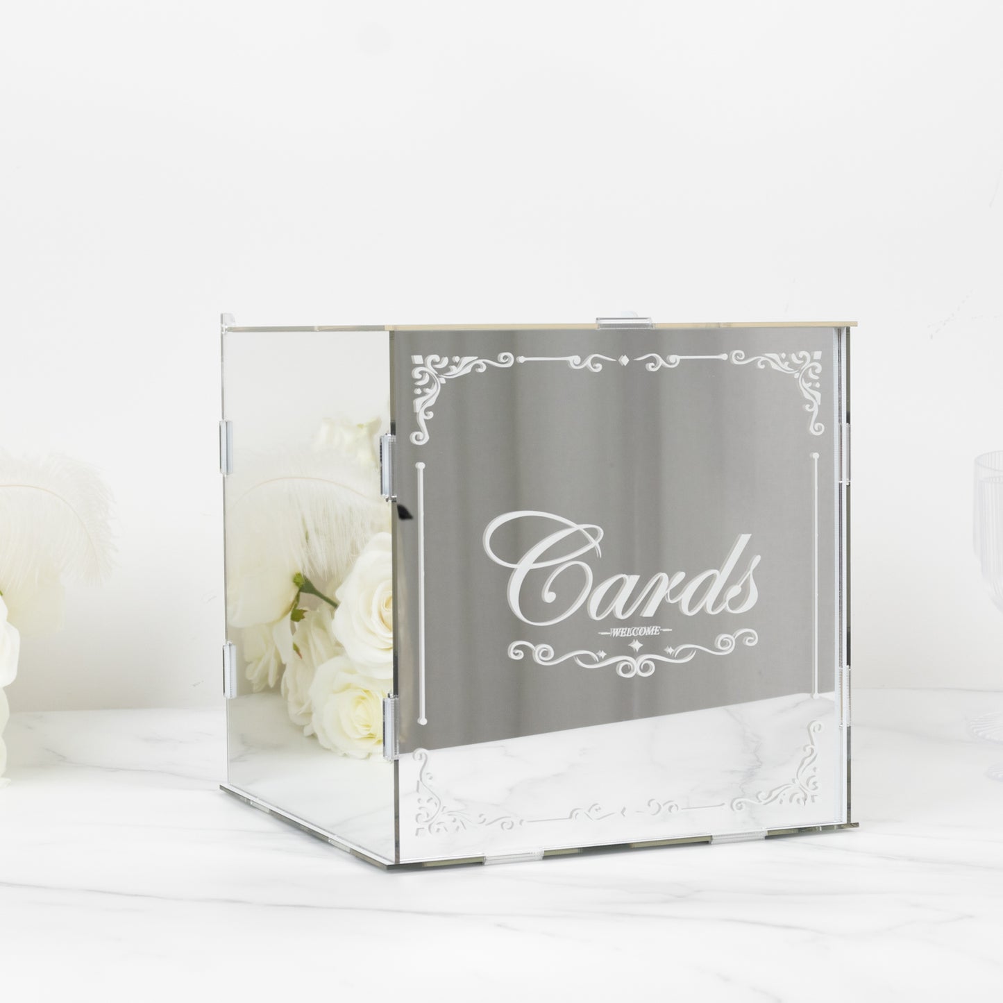 10" Silver Mirror Acrylic Wedding Card Box with Slot - Wishing Well Money Box for Reception, Graduation, and Events