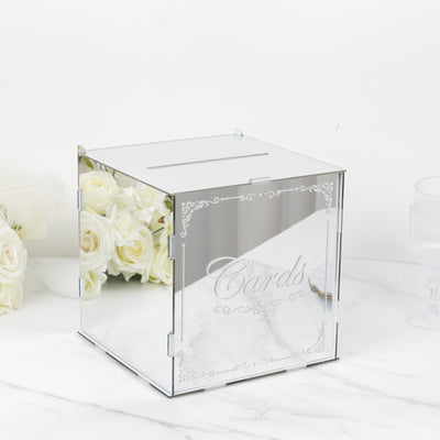 Silver Mirror Acrylic Wedding Card Box with Slot