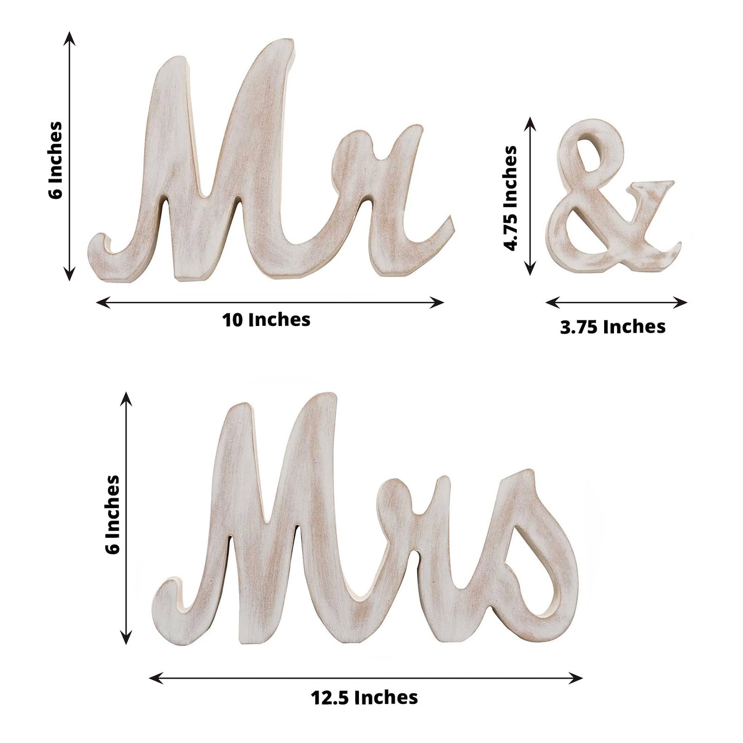 Whitewashed Rustic Wooden "Mr & Mrs" Wedding Table Display Signs, Farmhouse Chic Freestanding Letter Photo Props