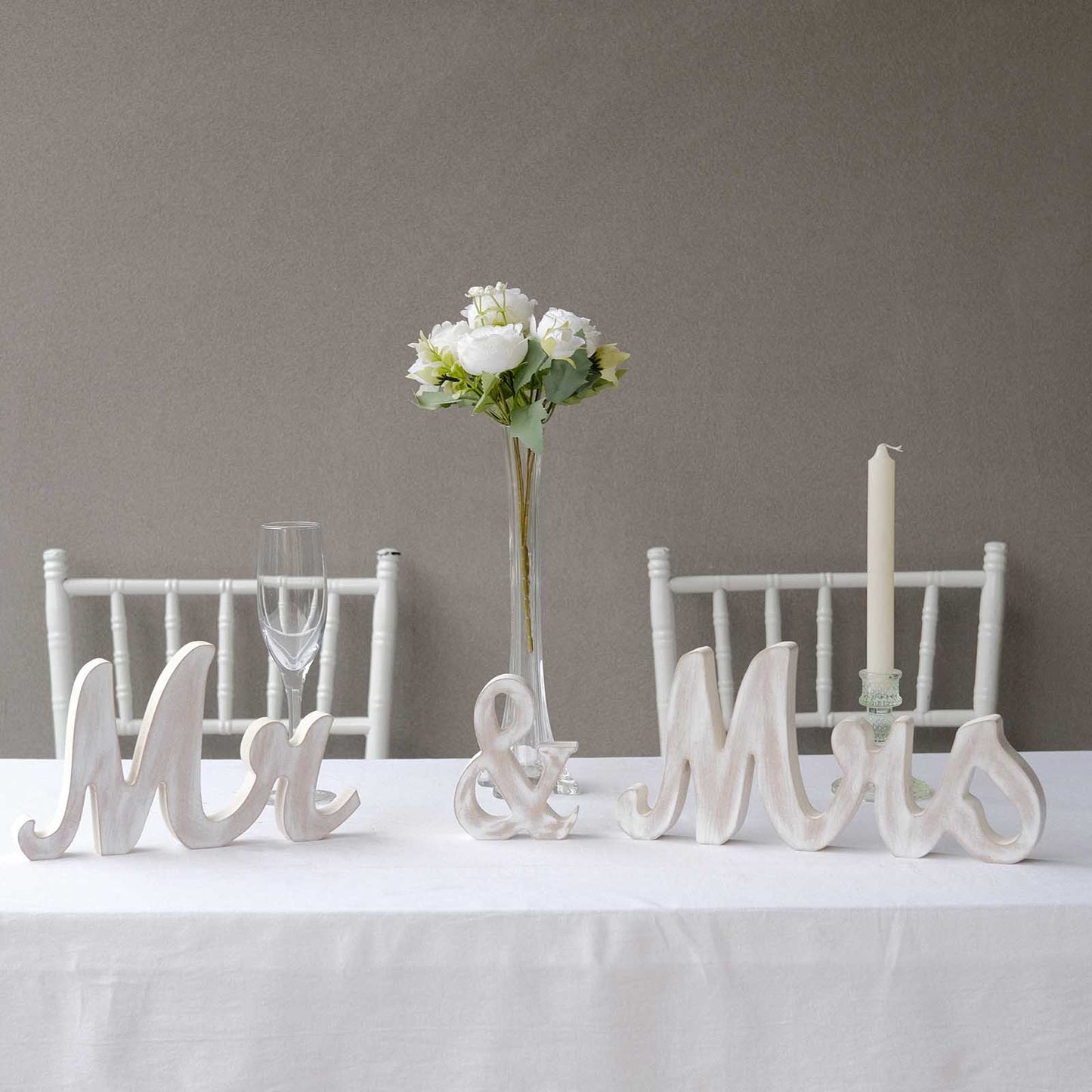 Whitewashed Rustic Wooden "Mr & Mrs" Wedding Table Display Signs, Farmhouse Chic Freestanding Letter Photo Props