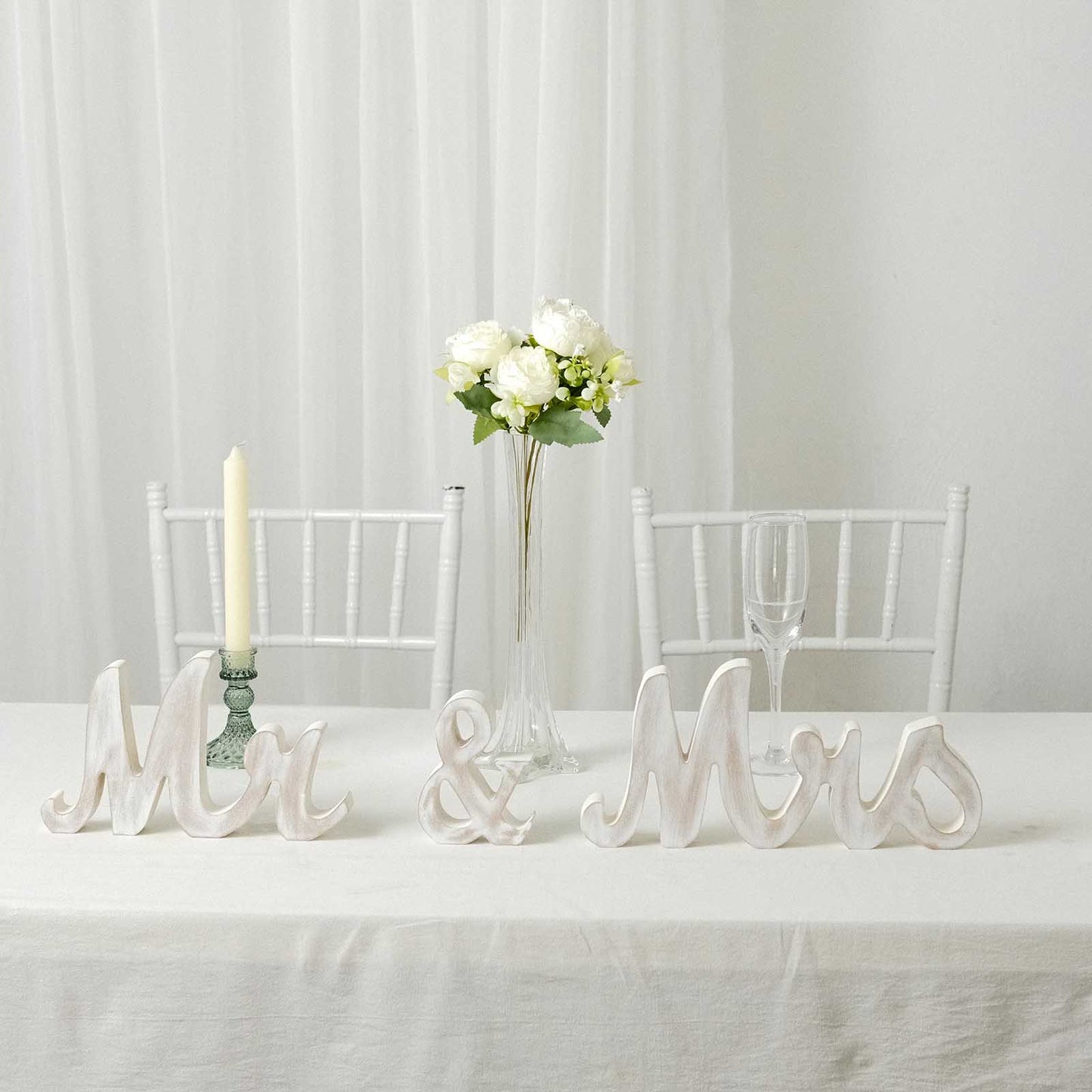 Whitewashed Rustic Wooden "Mr & Mrs" Wedding Table Display Signs, Farmhouse Chic Freestanding Letter Photo Props