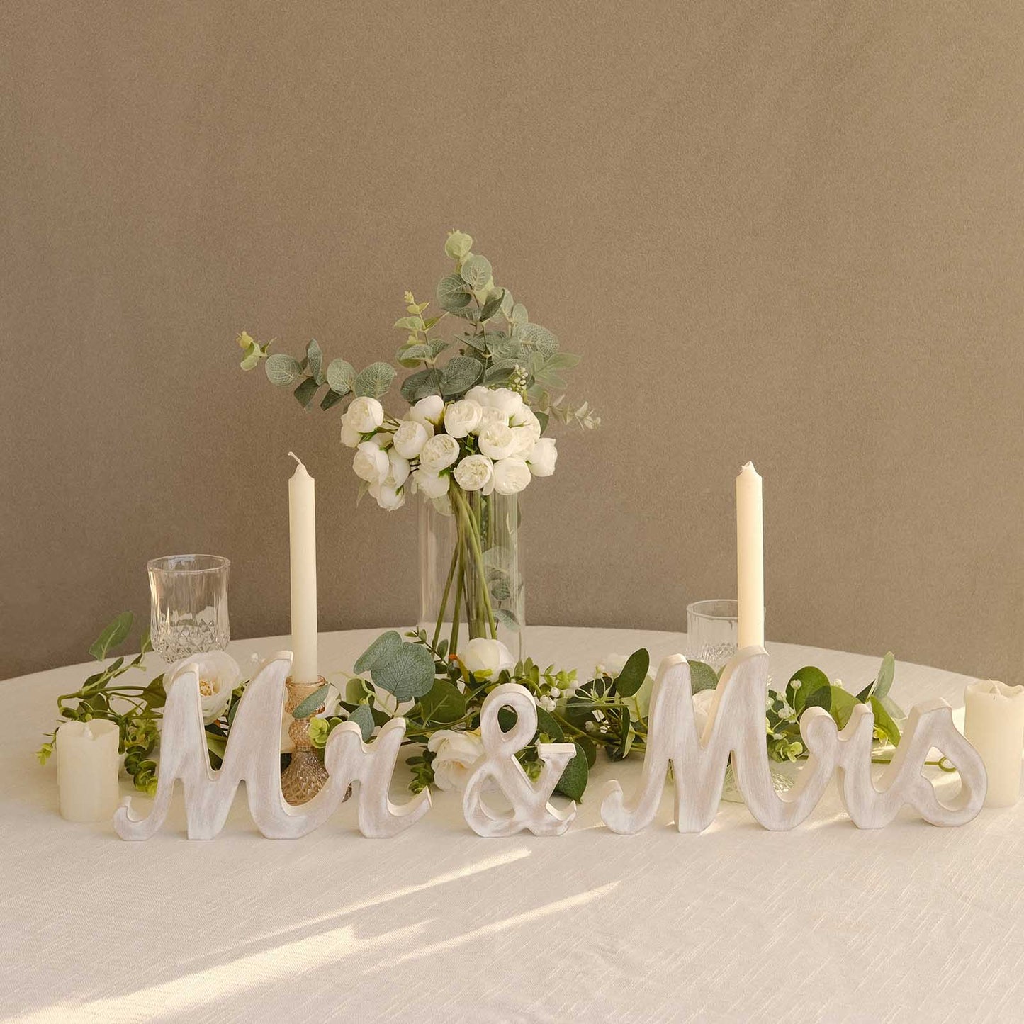 Whitewashed Rustic Wooden "Mr & Mrs" Wedding Table Display Signs, Farmhouse Chic Freestanding Letter Photo Props