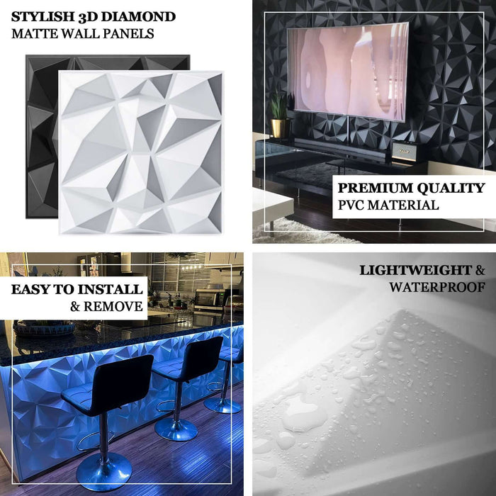 Matte white 3D diamond textured stick-on wall panels for stylish decor.