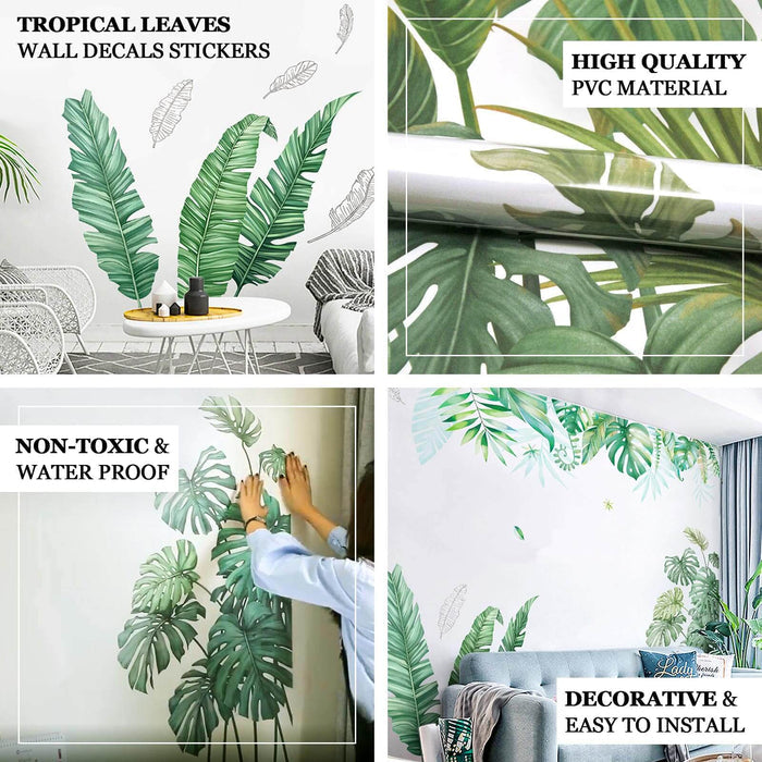 Tropical green leaves wall decal, peel and stick removable stickers.