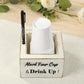 Whitewashed Wooden Solo Cup Holder with Black Marker Pen, 5.5" Square Rustic Farmhouse Party Cup Dispenser Box with Mark Your Cup and Drink Up Print